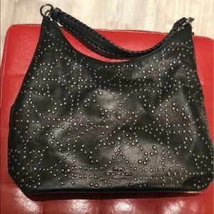 Coach black leather with metal studs tote